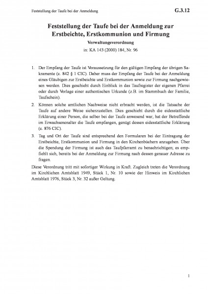 G.3.12 Feststellung der Taufe bei der Anmeldung