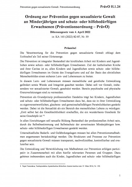 H.1.24 Prävention gegen sexualisierte Gewalt. Präventionsordnung