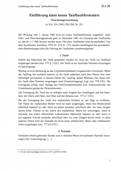 G.1.31 Einführung eines neuen Taufbuchformulars