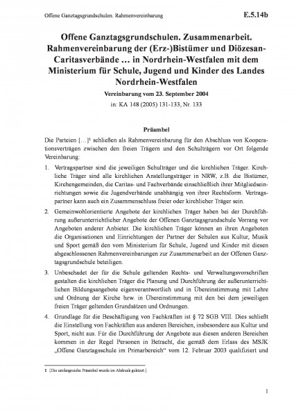 E.5.14b Offene Ganztagsgrundschulen. Rahmenvereinbarung