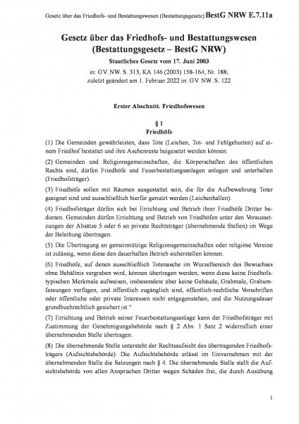 E.7.11a Gesetz über das Friedhofs- und Bestattungswesen (Bestattungsgesetz)