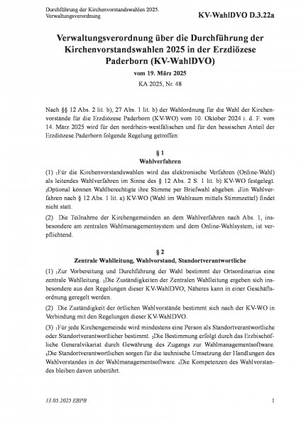 D.3.22a Durchführung der Kirchenvorstandswahlen 2025. Verwaltungsverordnung