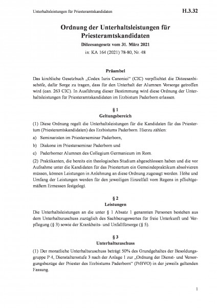 H.3.32 Unterhaltsleistungen für Priesteramtskandidaten
