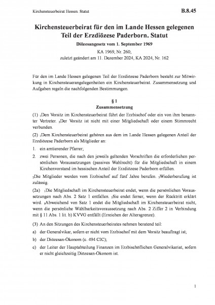 B.8.45 Kirchensteuerbeirat Hessen. Statut