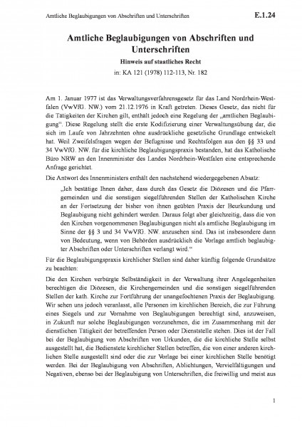 E.1.24 Amtliche Beglaubigungen von Abschriften und Unterschriften