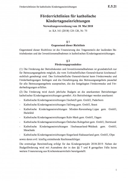 E.5.21 Förderrichtlinien für katholische Kindertageseinrichtungen