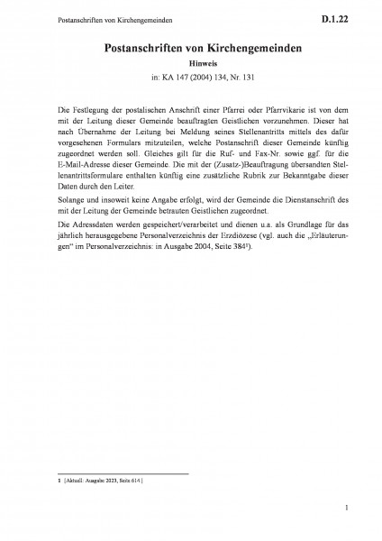 D.1.22 Postanschriften von Kirchengemeinden
