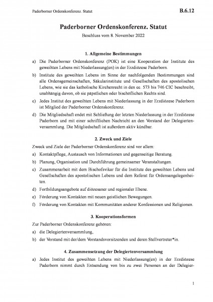 B.6.12 Paderborner Ordenskonferenz. Statut