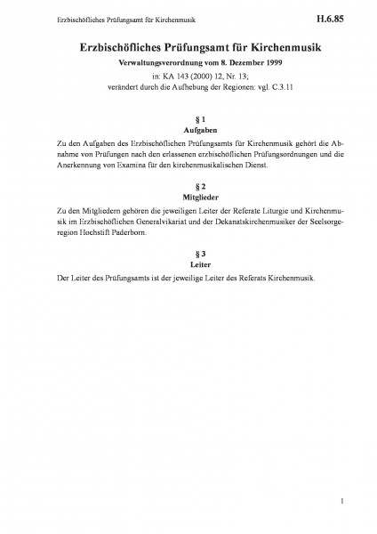 H.6.85 Erzbischöfliches Prüfungsamt für Kirchenmusik