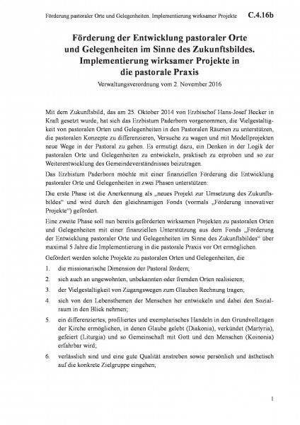 C.4.16b Förderung pastoraler Orte und Gelegenheiten. Implementierung wirksamer Projekte