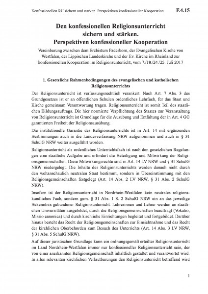 F.4.15 Konfessionellen RU sichern und stärken. Perspektiven konfessioneller Kooperation