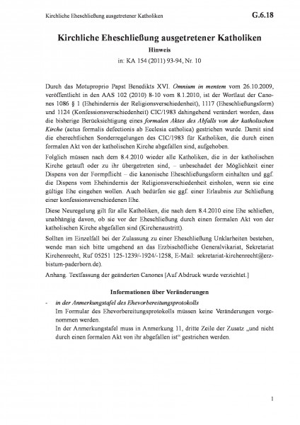 G.6.18 Kirchliche Eheschließung ausgetretener Katholiken