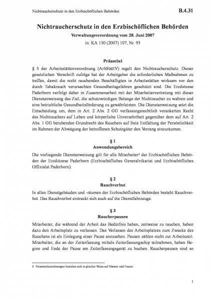 B.4.31 Nichtraucherschutz in den Erzbischöflichen Behörden