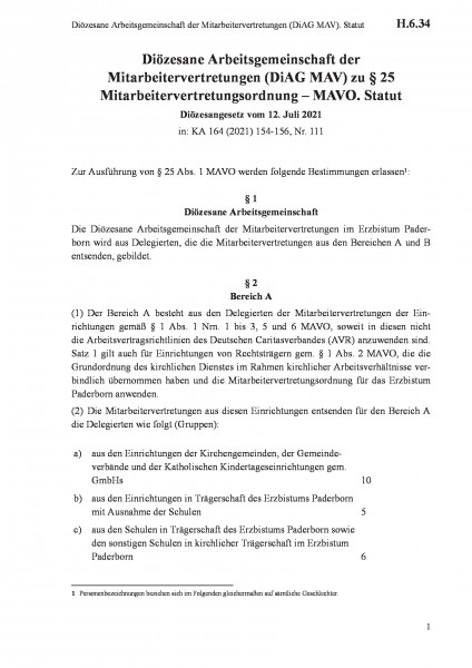 H.6.34 Diözesane Arbeitsgemeinschaft der Mitarbeitervertretungen (DiAG MAV). Statut
