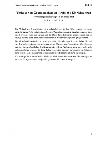 E.3.17 Verkauf von Grundstücken an kirchliche Einrichtungen