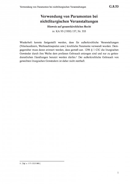 G.8.53 Verwendung von Paramenten bei nichtliturgischen Veranstaltungen