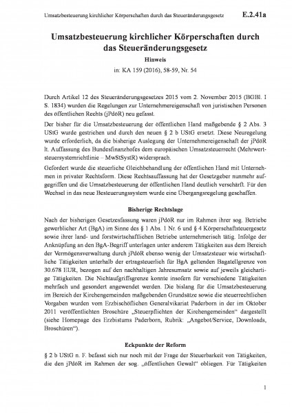 E.2.41a Umsatzbesteuerung kirchlicher Körperschaften durch das Steueränderungsgesetz