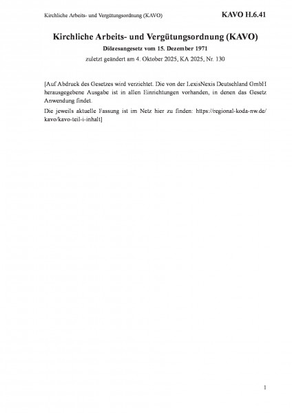 H.6.41 Kirchliche Arbeits- und Vergütungsordnung (KAVO)