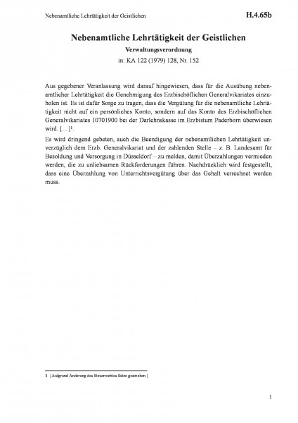 H.4.65b Nebenamtliche Lehrtätigkeit der Geistlichen