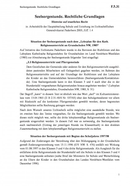 F.5.31 Seelsorgestunde. Rechtliche Grundlagen