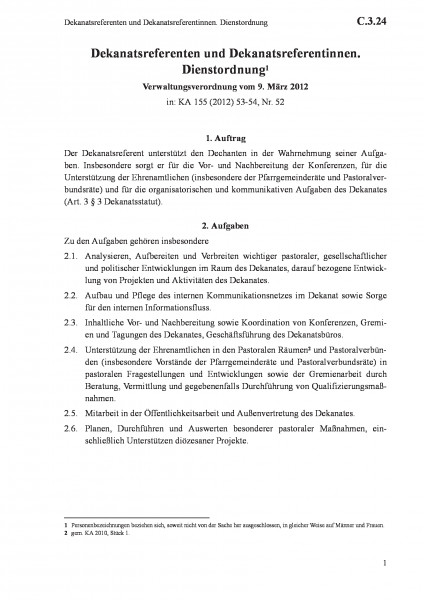 C.3.24 Dekanatsreferenten und Dekanatsreferentinnen. Dienstordnung