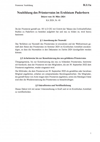 B.3.11a Priesterrat. Neubildung