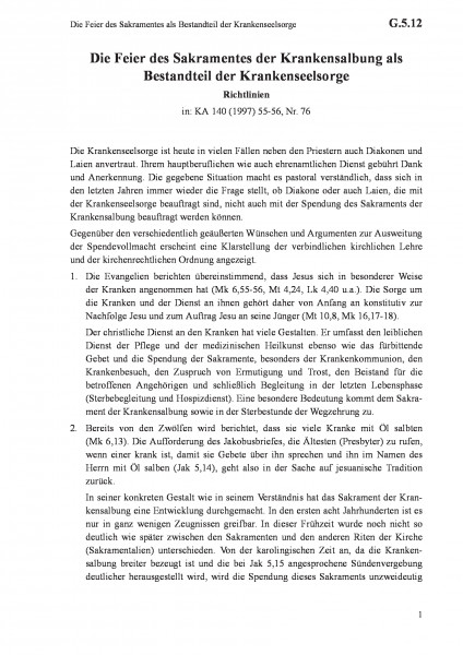 G.5.12 Die Feier des Sakramentes als Bestandteil der Krankenseelsorge
