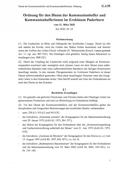 G.3.55 Dienst der Kommunionhelfer und Kommunionhelferinnen. Ordnung