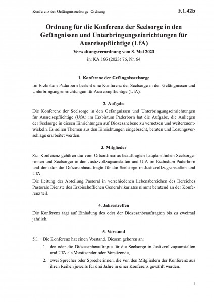F.1.42b Konferenz der Gefängnisseelsorge. Ordnung