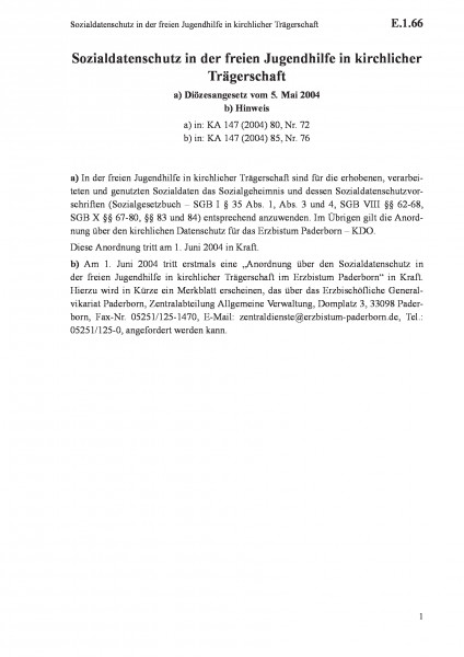 E.1.66 Sozialdatenschutz in der freien Jugendhilfe in kirchlicher Trägerschaft