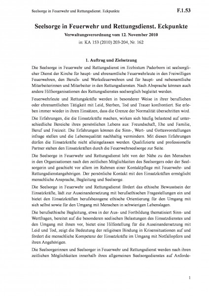 F.1.53 Seelsorge in Feuerwehr und Rettungsdienst. Eckpunkte