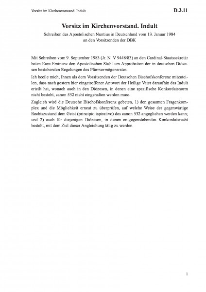 D.3.11 Vorsitz im Kirchenvorstand. Indult