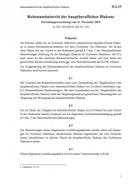 H.2.15 Ruhestandseintritt der hauptberuflichen Diakone