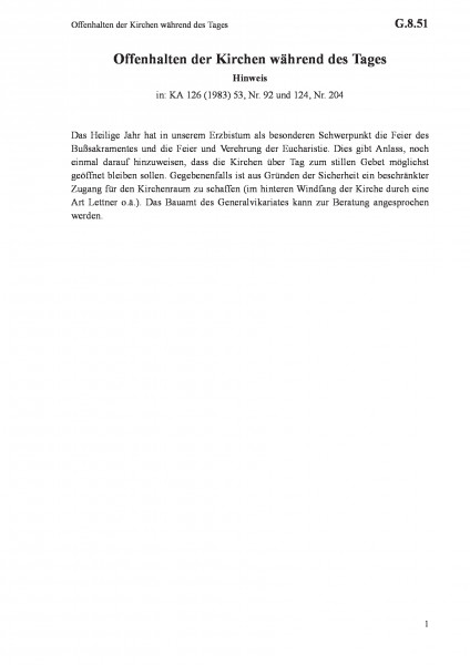 G.8.51 Offenhalten der Kirchen während des Tages