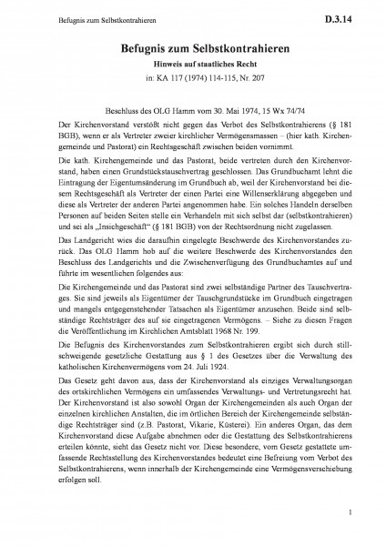 D.3.14 Befugnis zum Selbstkontrahieren