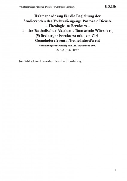 H.5.35b Vollstudiengang Pastorale Dienste (Würzburger Fernkurs)