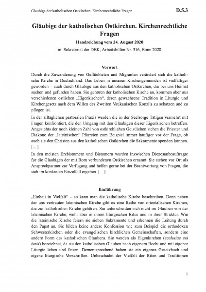 D.5.3 Gläubige der katholischen Ostkirchen. Kirchenrechtliche Fragen