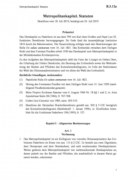 B.3.12a Metropolitankapitel. Statuten