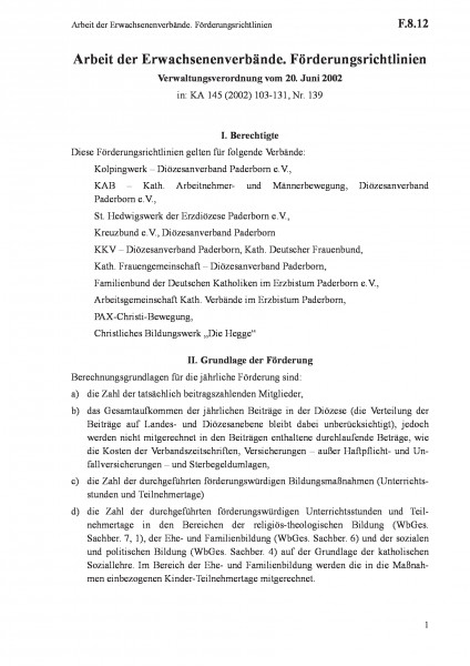 F.8.12 Arbeit der Erwachsenenverbände. Förderungsrichtlinien
