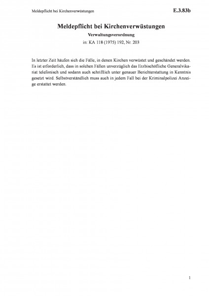 E.3.83b Meldepflicht bei Kirchenverwüstungen