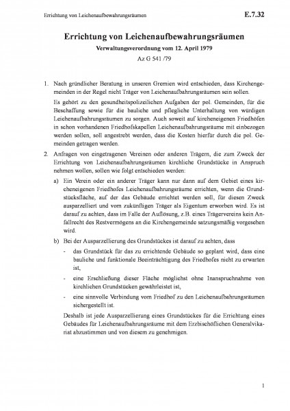 E.7.32 Errichtung von Leichenaufbewahrungsräumen