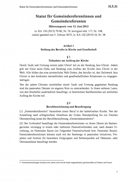 H.5.31 Statut für Gemeindereferentinnen und Gemeindereferenten