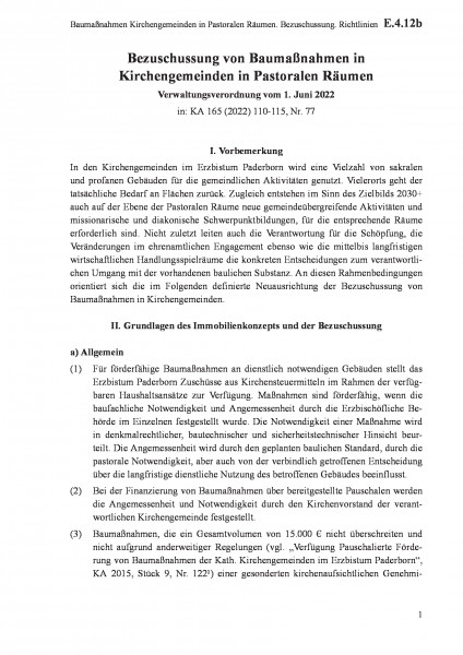 E.4.12b Baumaßnahmen Kirchengemeinden in Pastoralen Räumen. Bezuschussung. Richtlinien