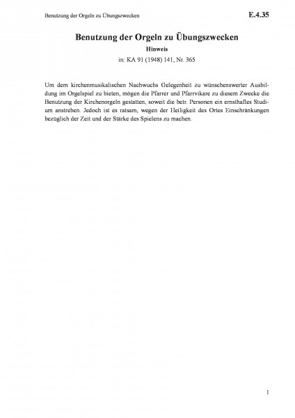 E.4.35 Benutzung der Orgeln zu Übungszwecken