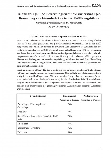 E.2.26a Bilanzierungs- und Bewertungsrichtlinie zur erstmaligen Bewertung von Grundstücken