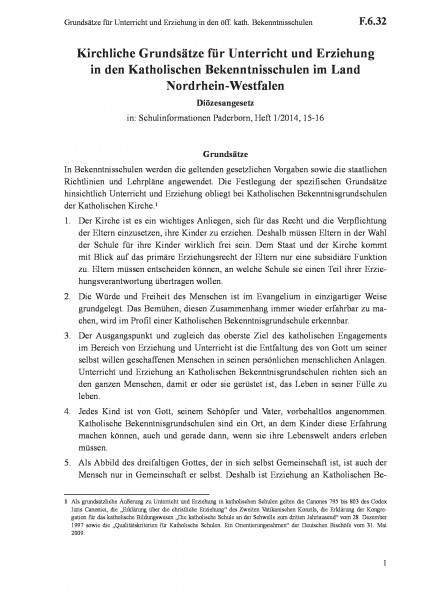 F.6.32 Grundsätze für Unterricht und Erziehung in den öff. kath. Bekenntnisschulen