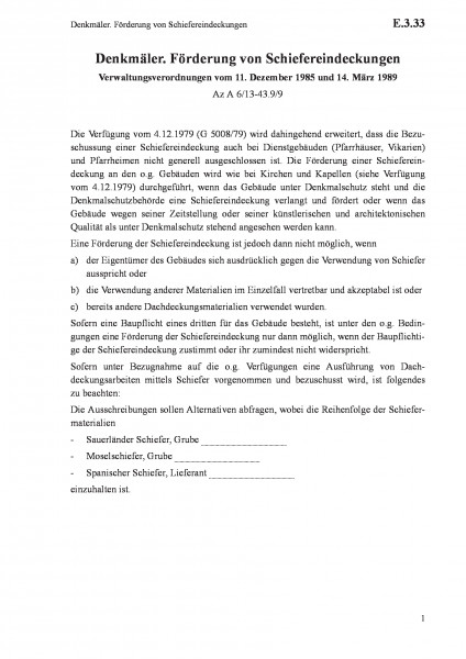 E.3.33 Denkmäler. Förderung von Schiefereindeckungen