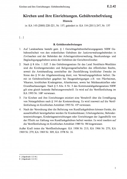 E.2.42 Kirchen und ihre Einrichtungen. Gebührenbefreiung