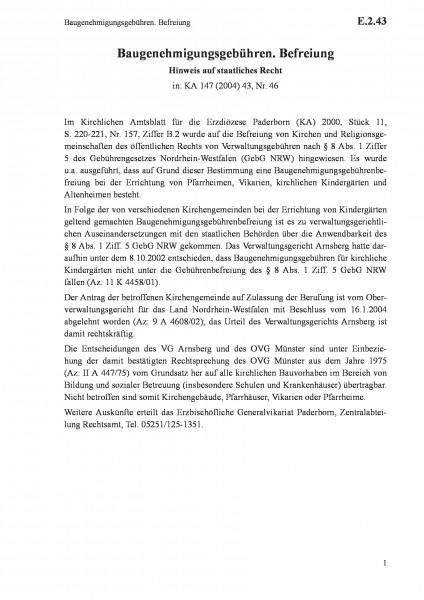 E.2.43 Baugenehmigungsgebühren. Befreiung