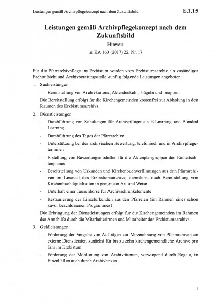 E.1.15 Leistungen gemäß Archivpflegekonzept nach dem Zukunftsbild